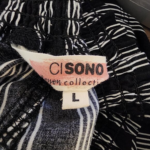 Ci Sono Black & White Stripe Wide Leg Pants – Smocked Waist – Size L - Picture 9 of 11